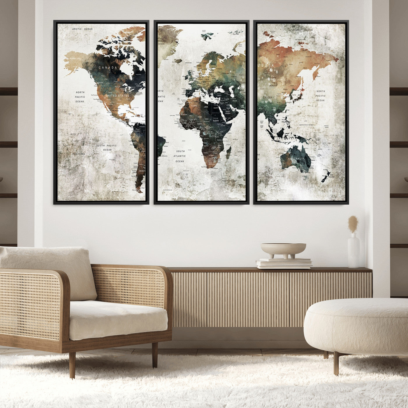 Push Pin World Map Canvas Print – Framed Wall Art for Couples to Track Their Travels – Anniversary Gift or Home Adventure Decor