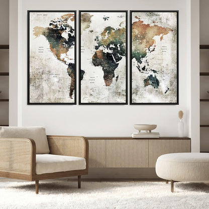Push Pin World Map Canvas Print – Framed Wall Art for Couples to Track Their Travels – Anniversary Gift or Home Adventure Decor