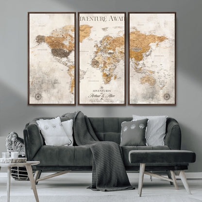 99422096-MGV-CV-30X20-Custom Push Pin World Map Wall Canvas Print – Personalized Travel Tracker with Pins – Framed Custom Quotie Canvas for Home Office Decor