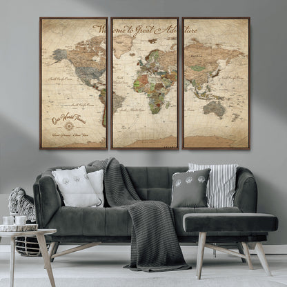 76478536-MGV-CV-30X20-Custom Push Pin World Map Wall Canvas Print – Personalized Travel Tracker with Pins – Framed Custom Quotie Canvas for Home Office Decor