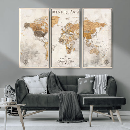 99422096-MGV-CV-30X20-Custom Push Pin World Map Wall Canvas Print – Personalized Travel Tracker with Pins – Framed Custom Quotie Canvas for Home Office Decor
