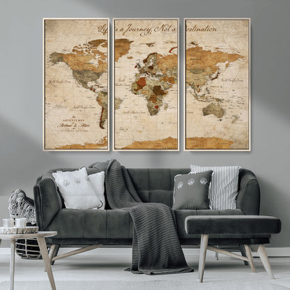 79036691-MGV-CV-30X20-Custom Push Pin World Map Wall Canvas Print – Personalized Travel Tracker with Pins – Framed Custom Quotie Canvas for Home Office Decor