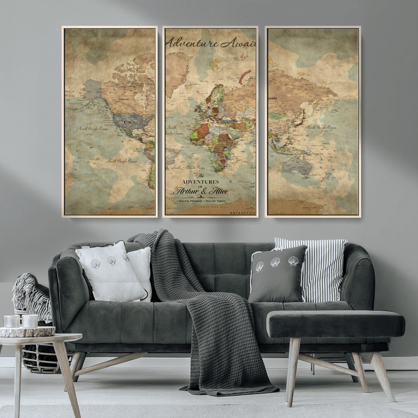 60798273-MGV-CV-30X20-Custom Push Pin World Map Wall Canvas Print – Personalized Travel Tracker with Pins – Framed Custom Quotie Canvas for Home Office Decor