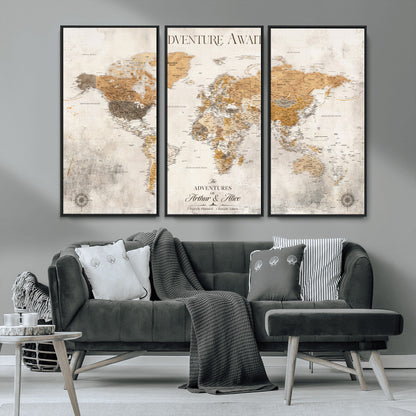 99422096-MGV-CV-30X20-Custom Push Pin World Map Wall Canvas Print – Personalized Travel Tracker with Pins – Framed Custom Quotie Canvas for Home Office Decor