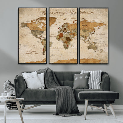 79036691-MGV-CV-30X20-Custom Push Pin World Map Wall Canvas Print – Personalized Travel Tracker with Pins – Framed Custom Quotie Canvas for Home Office Decor