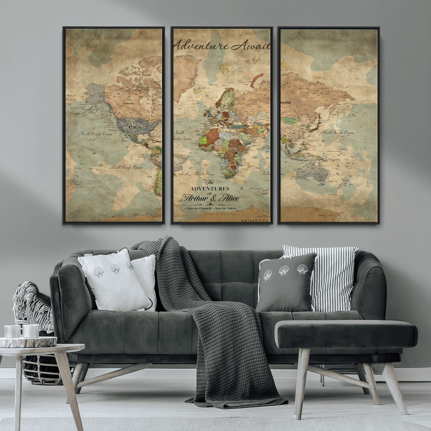 60798273-MGV-CV-30X20-Custom Push Pin World Map Wall Canvas Print – Personalized Travel Tracker with Pins – Framed Custom Quotie Canvas for Home Office Decor