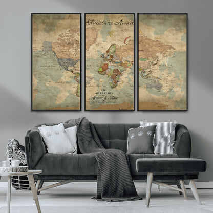 60798273-MGV-CV-30X20-Custom Push Pin World Map Wall Canvas Print – Personalized Travel Tracker with Pins – Framed Custom Quotie Canvas for Home Office Decor