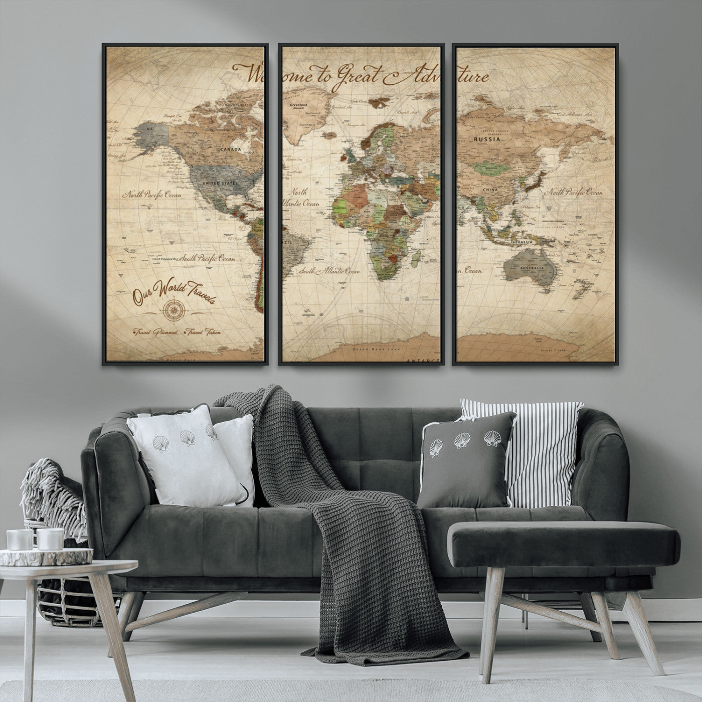 76478536-MGV-CV-30X20-Custom Push Pin World Map Wall Canvas Print – Personalized Travel Tracker with Pins – Framed Custom Quotie Canvas for Home Office Decor