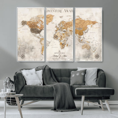 99422096-MGV-CV-30X20-Custom Push Pin World Map Wall Canvas Print – Personalized Travel Tracker with Pins – Framed Custom Quotie Canvas for Home Office Decor