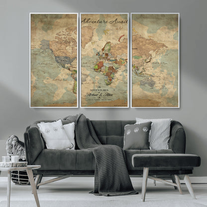 60798273-MGV-CV-30X20-Custom Push Pin World Map Wall Canvas Print – Personalized Travel Tracker with Pins – Framed Custom Quotie Canvas for Home Office Decor
