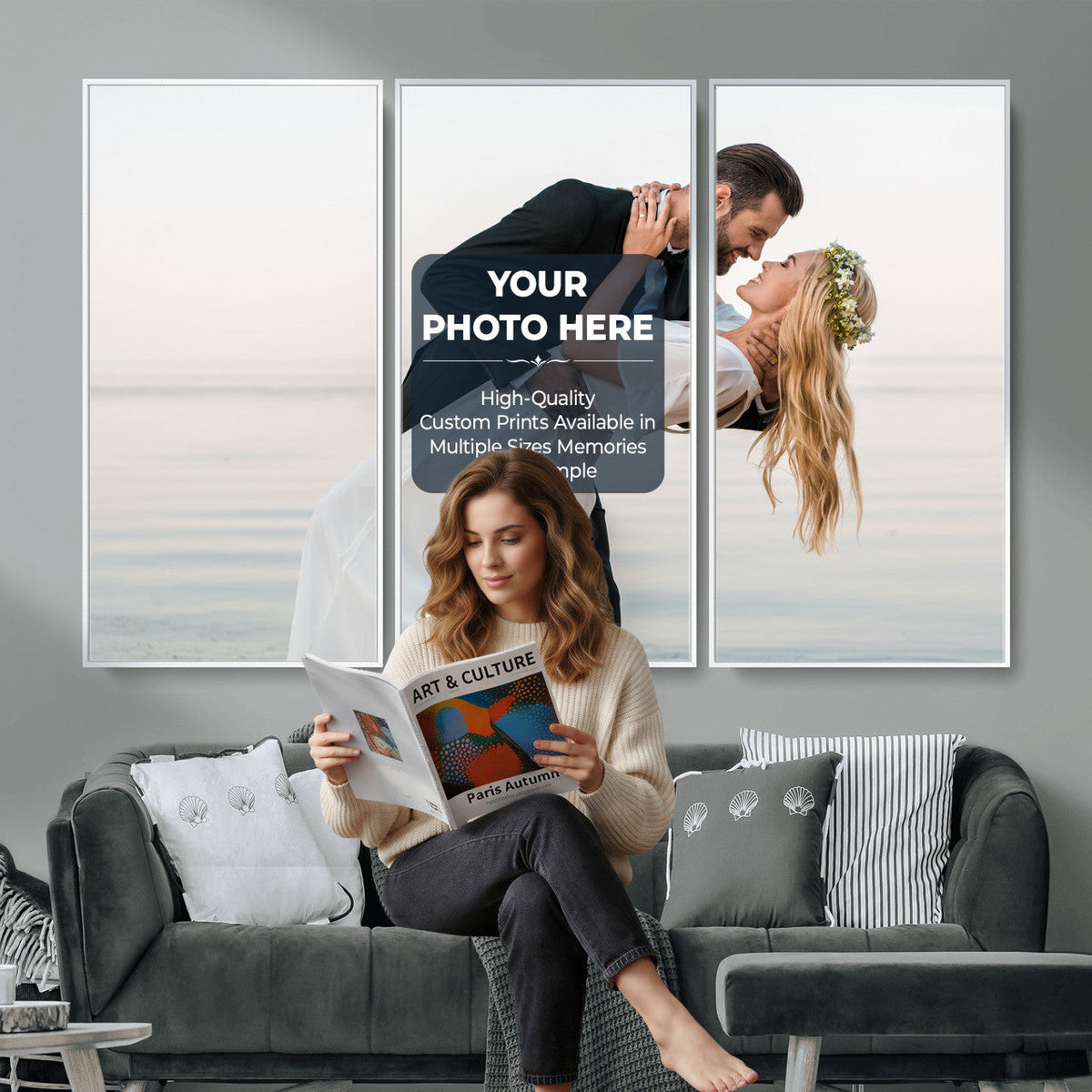46573466-MGV-CV-48X32-3P - Custom Photo Canvas Print, Personalized Picture Wall Art, Your Image on Canvas, Family Portrait Gift