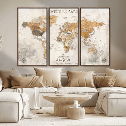 99422096-MGV-CV-30X20-Custom Push Pin World Map Wall Canvas Print – Personalized Travel Tracker with Pins – Framed Custom Quotie Canvas for Home Office Decor