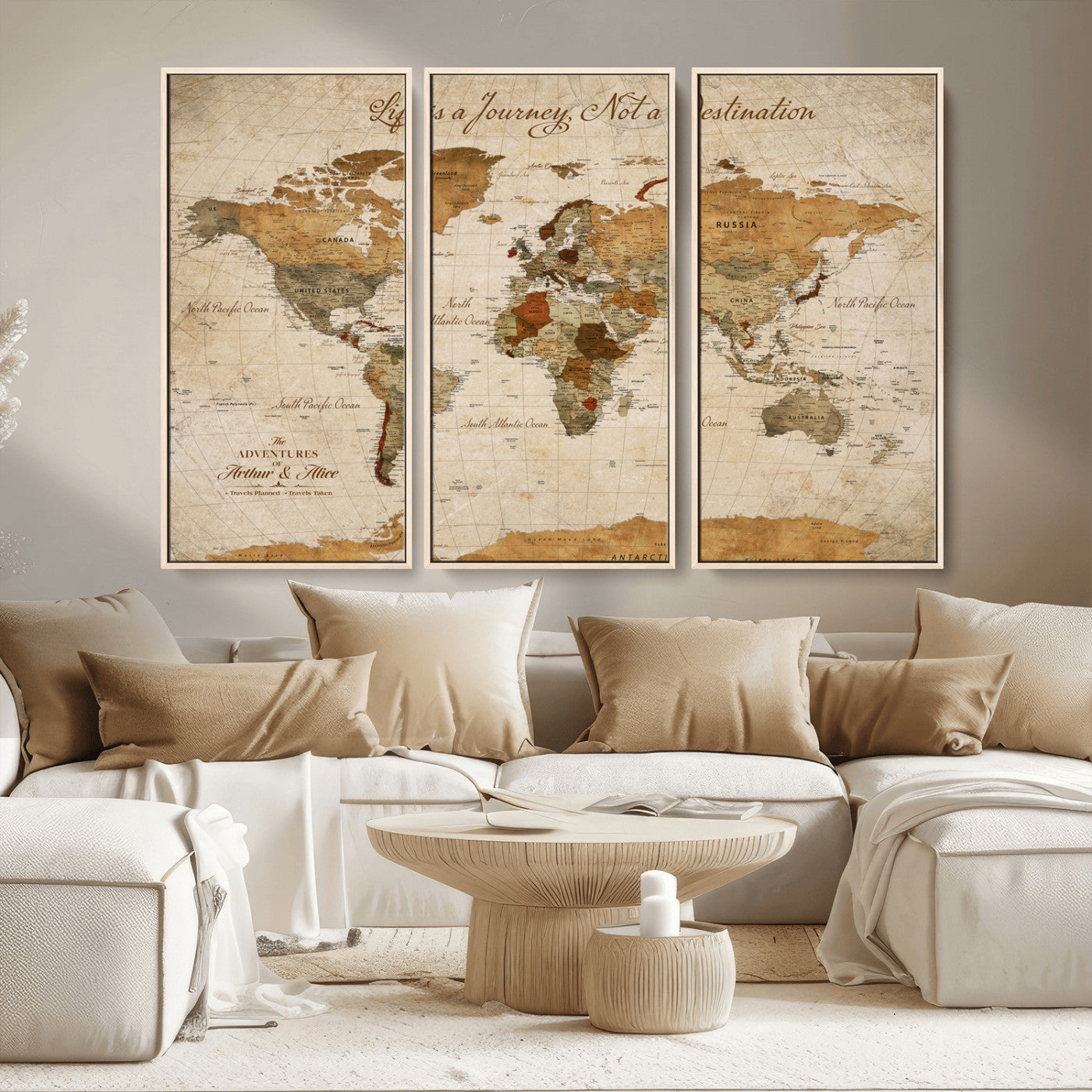79036691-MGV-CV-30X20-Custom Push Pin World Map Wall Canvas Print – Personalized Travel Tracker with Pins – Framed Custom Quotie Canvas for Home Office Decor