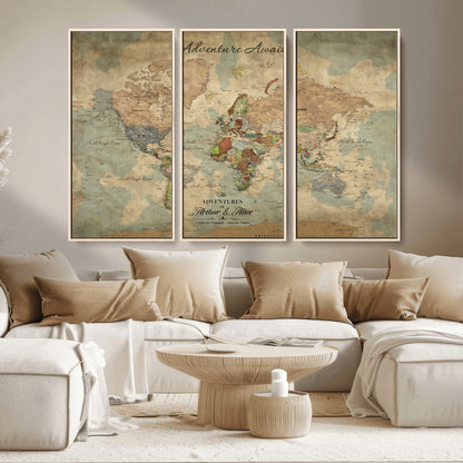 60798273-MGV-CV-30X20-Custom Push Pin World Map Wall Canvas Print – Personalized Travel Tracker with Pins – Framed Custom Quotie Canvas for Home Office Decor