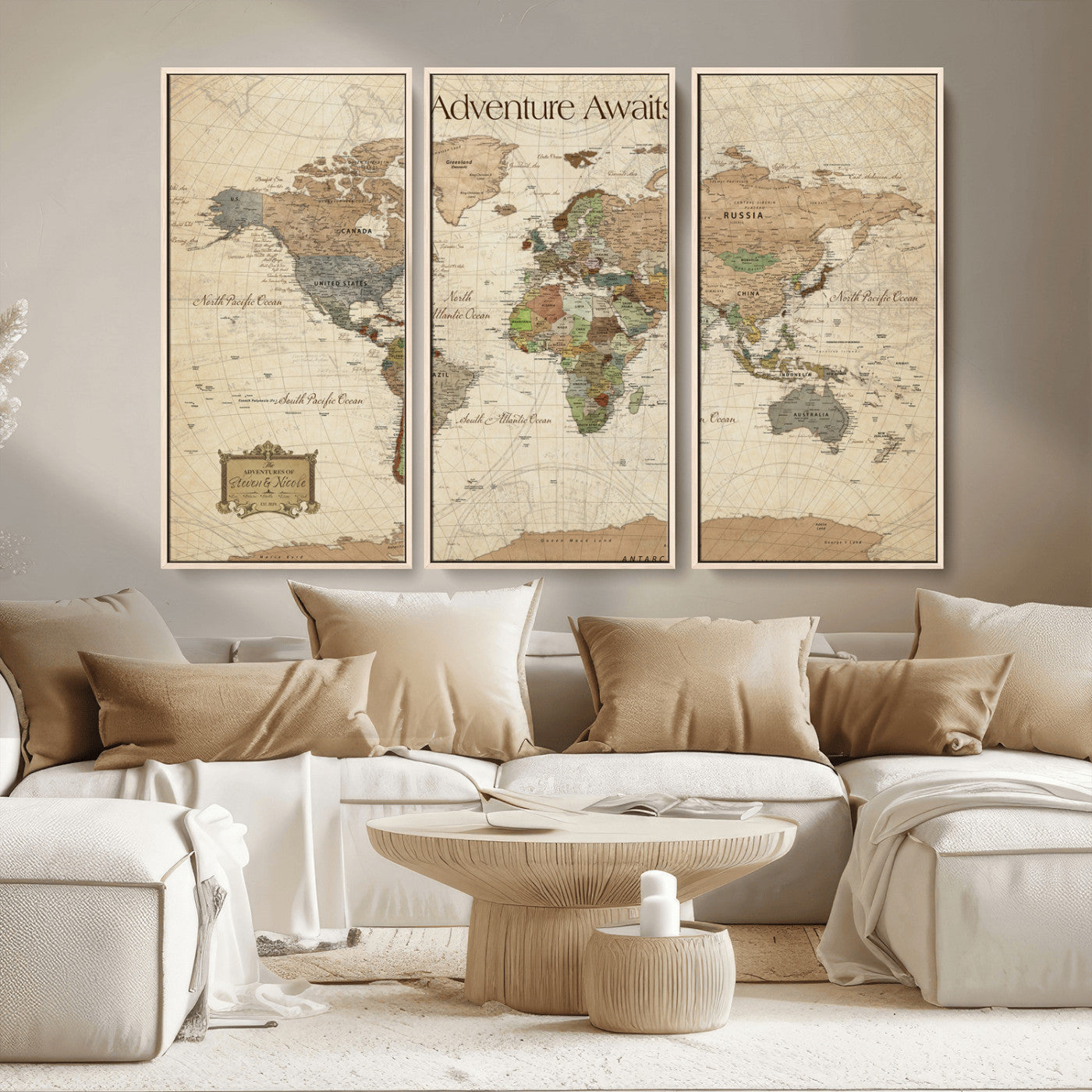 33020399-MGV-CV-30X20-Custom Push Pin World Map Wall Canvas Print – Personalized Travel Tracker with Pins – Framed Custom Quotie Canvas for Home Office Decor