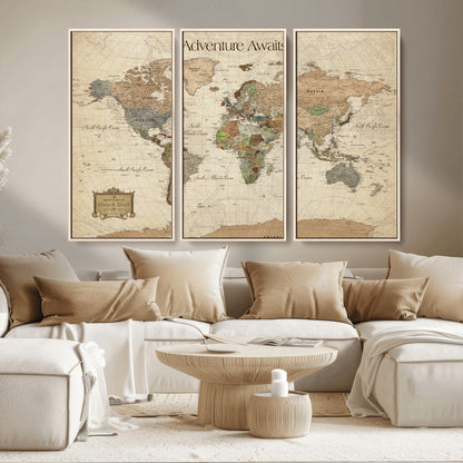 33020399-MGV-CV-30X20-Custom Push Pin World Map Wall Canvas Print – Personalized Travel Tracker with Pins – Framed Custom Quotie Canvas for Home Office Decor