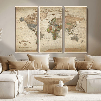 76478536-MGV-CV-30X20-Custom Push Pin World Map Wall Canvas Print – Personalized Travel Tracker with Pins – Framed Custom Quotie Canvas for Home Office Decor
