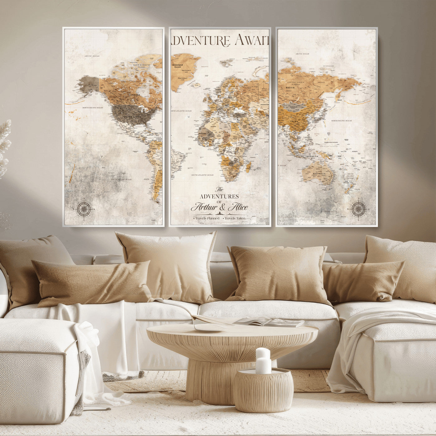 99422096-MGV-CV-30X20-Custom Push Pin World Map Wall Canvas Print – Personalized Travel Tracker with Pins – Framed Custom Quotie Canvas for Home Office Decor