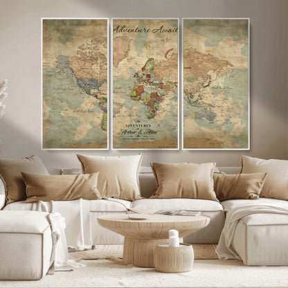 60798273-MGV-CV-30X20-Custom Push Pin World Map Wall Canvas Print – Personalized Travel Tracker with Pins – Framed Custom Quotie Canvas for Home Office Decor