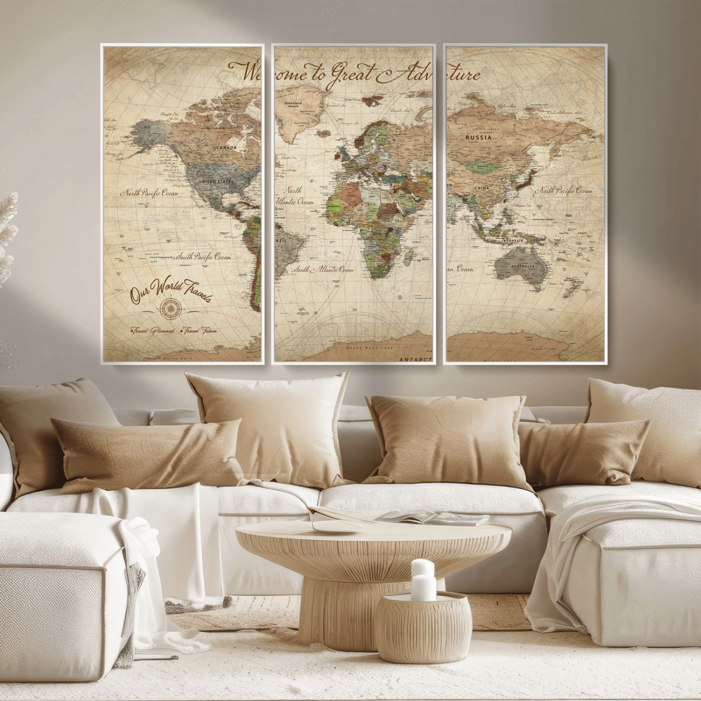 76478536-MGV-CV-30X20-Custom Push Pin World Map Wall Canvas Print – Personalized Travel Tracker with Pins – Framed Custom Quotie Canvas for Home Office Decor