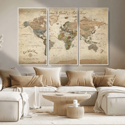 76478536-MGV-CV-30X20-Custom Push Pin World Map Wall Canvas Print – Personalized Travel Tracker with Pins – Framed Custom Quotie Canvas for Home Office Decor