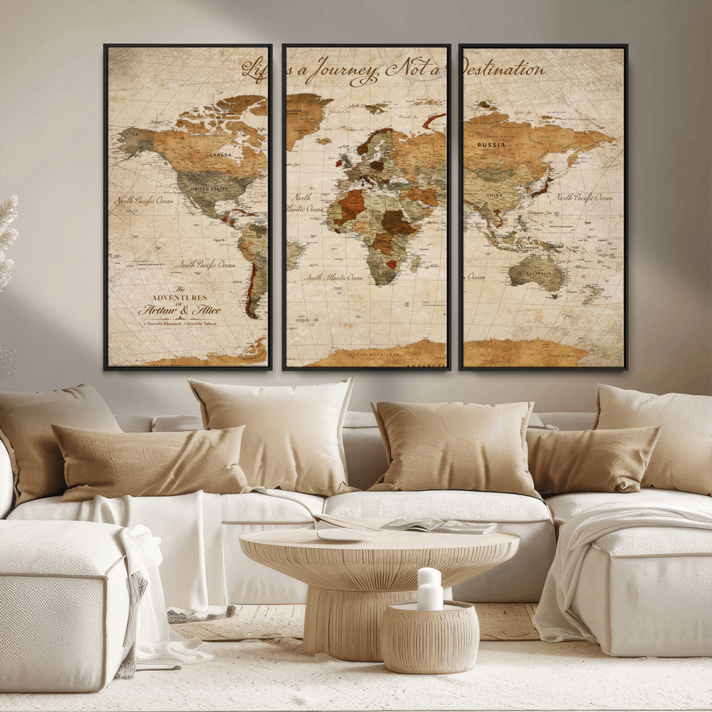 79036691-MGV-CV-30X20-Custom Push Pin World Map Wall Canvas Print – Personalized Travel Tracker with Pins – Framed Custom Quotie Canvas for Home Office Decor