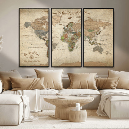 76478536-MGV-CV-30X20-Custom Push Pin World Map Wall Canvas Print – Personalized Travel Tracker with Pins – Framed Custom Quotie Canvas for Home Office Decor