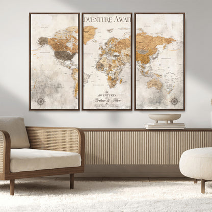 99422096-MGV-CV-30X20-Custom Push Pin World Map Wall Canvas Print – Personalized Travel Tracker with Pins – Framed Custom Quotie Canvas for Home Office Decor