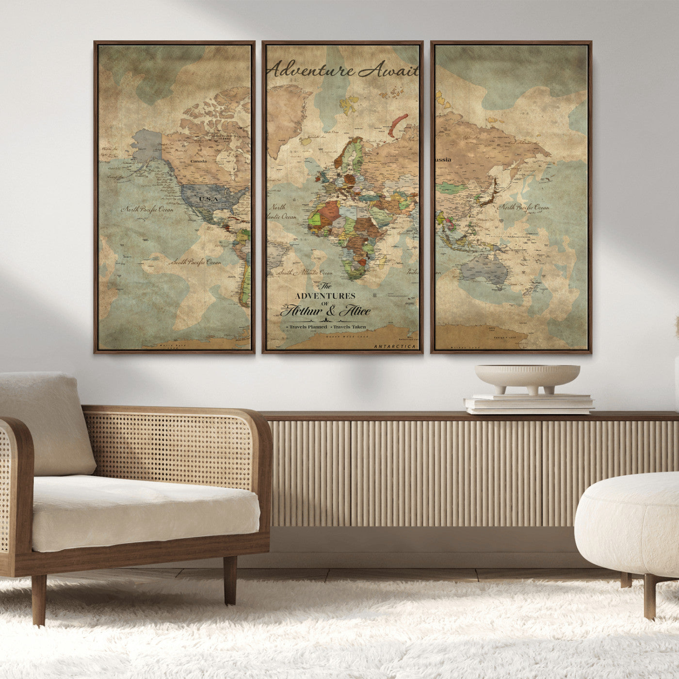 60798273-MGV-CV-30X20-Custom Push Pin World Map Wall Canvas Print – Personalized Travel Tracker with Pins – Framed Custom Quotie Canvas for Home Office Decor