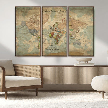 60798273-MGV-CV-30X20-Custom Push Pin World Map Wall Canvas Print – Personalized Travel Tracker with Pins – Framed Custom Quotie Canvas for Home Office Decor