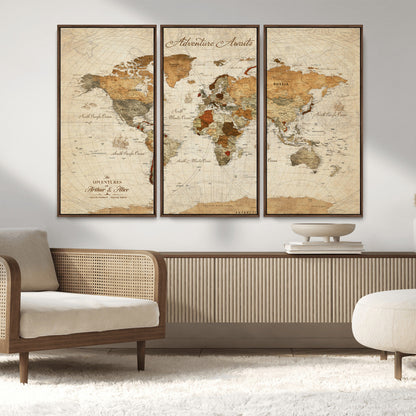 64295326-MGV-CV-30X20-Custom Push Pin World Map Wall Canvas Print – Personalized Travel Tracker with Pins – Framed Custom Quotie Canvas for Home Office Decor