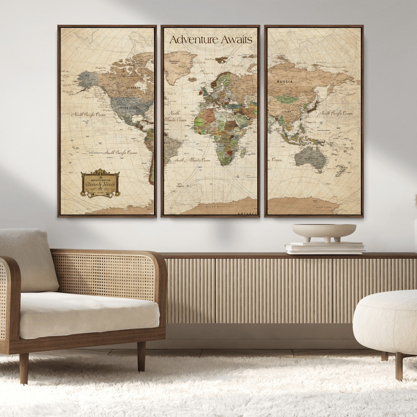 33020399-MGV-CV-30X20-Custom Push Pin World Map Wall Canvas Print – Personalized Travel Tracker with Pins – Framed Custom Quotie Canvas for Home Office Decor