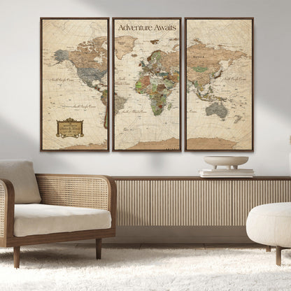 33020399-MGV-CV-30X20-Custom Push Pin World Map Wall Canvas Print – Personalized Travel Tracker with Pins – Framed Custom Quotie Canvas for Home Office Decor