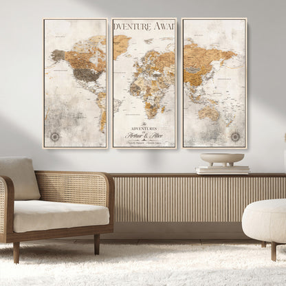 99422096-MGV-CV-30X20-Custom Push Pin World Map Wall Canvas Print – Personalized Travel Tracker with Pins – Framed Custom Quotie Canvas for Home Office Decor