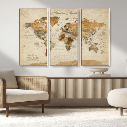64295326-MGV-CV-30X20-Custom Push Pin World Map Wall Canvas Print – Personalized Travel Tracker with Pins – Framed Custom Quotie Canvas for Home Office Decor