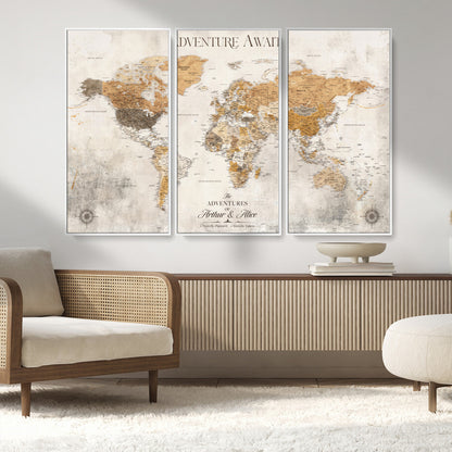99422096-MGV-CV-30X20-Custom Push Pin World Map Wall Canvas Print – Personalized Travel Tracker with Pins – Framed Custom Quotie Canvas for Home Office Decor
