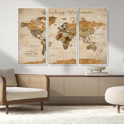 79036691-MGV-CV-30X20-Custom Push Pin World Map Wall Canvas Print – Personalized Travel Tracker with Pins – Framed Custom Quotie Canvas for Home Office Decor