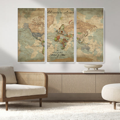 60798273-MGV-CV-30X20-Custom Push Pin World Map Wall Canvas Print – Personalized Travel Tracker with Pins – Framed Custom Quotie Canvas for Home Office Decor