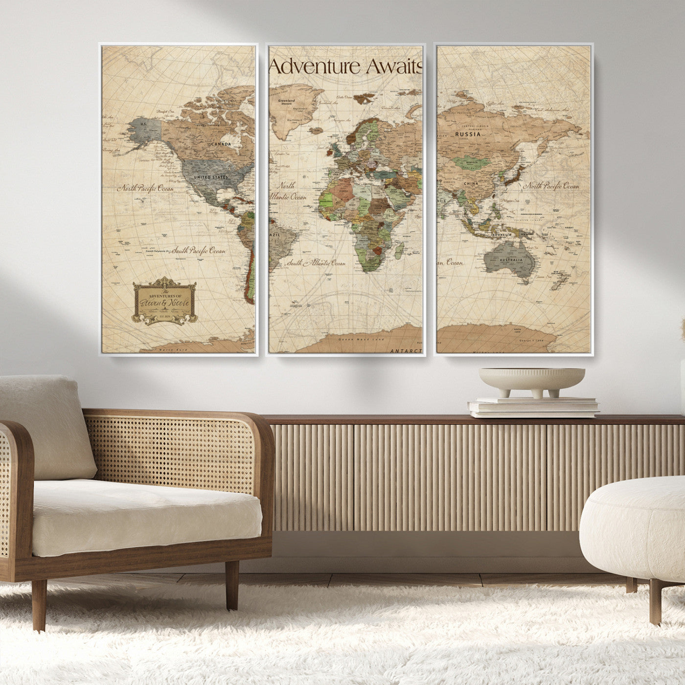 33020399-MGV-CV-30X20-Custom Push Pin World Map Wall Canvas Print – Personalized Travel Tracker with Pins – Framed Custom Quotie Canvas for Home Office Decor
