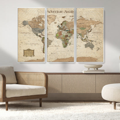 33020399-MGV-CV-30X20-Custom Push Pin World Map Wall Canvas Print – Personalized Travel Tracker with Pins – Framed Custom Quotie Canvas for Home Office Decor