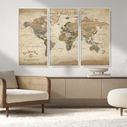 76478536-MGV-CV-30X20-Custom Push Pin World Map Wall Canvas Print – Personalized Travel Tracker with Pins – Framed Custom Quotie Canvas for Home Office Decor