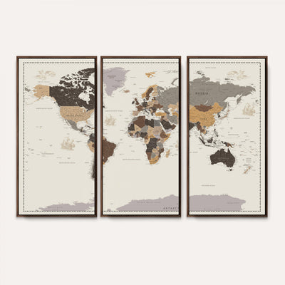 58777746-MGV-CV-36X24 - Custom Beige Modern Push Pin World Map Canvas Print, Places Visited Tracker, Bedroom and Study Decor