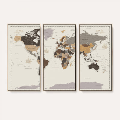 58777746-MGV-CV-36X24 - Custom Beige Modern Push Pin World Map Canvas Print, Places Visited Tracker, Bedroom and Study Decor