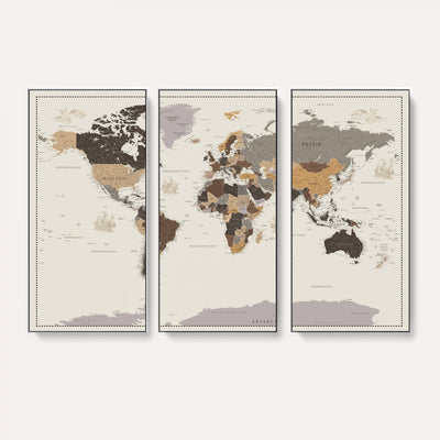 58777746-MGV-CV-36X24 - Custom Beige Modern Push Pin World Map Canvas Print, Places Visited Tracker, Bedroom and Study Decor