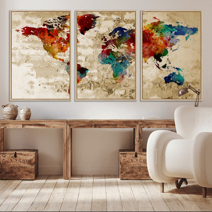 Push Pin World Map Canvas Print – Framed Wall Art for Couples to Track Their Travels – Anniversary Gift or Home Adventure Decor