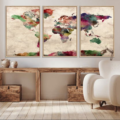 Push Pin World Map Canvas Print – Framed Wall Art for Couples to Track Their Travels – Anniversary Gift or Home Adventure Decor