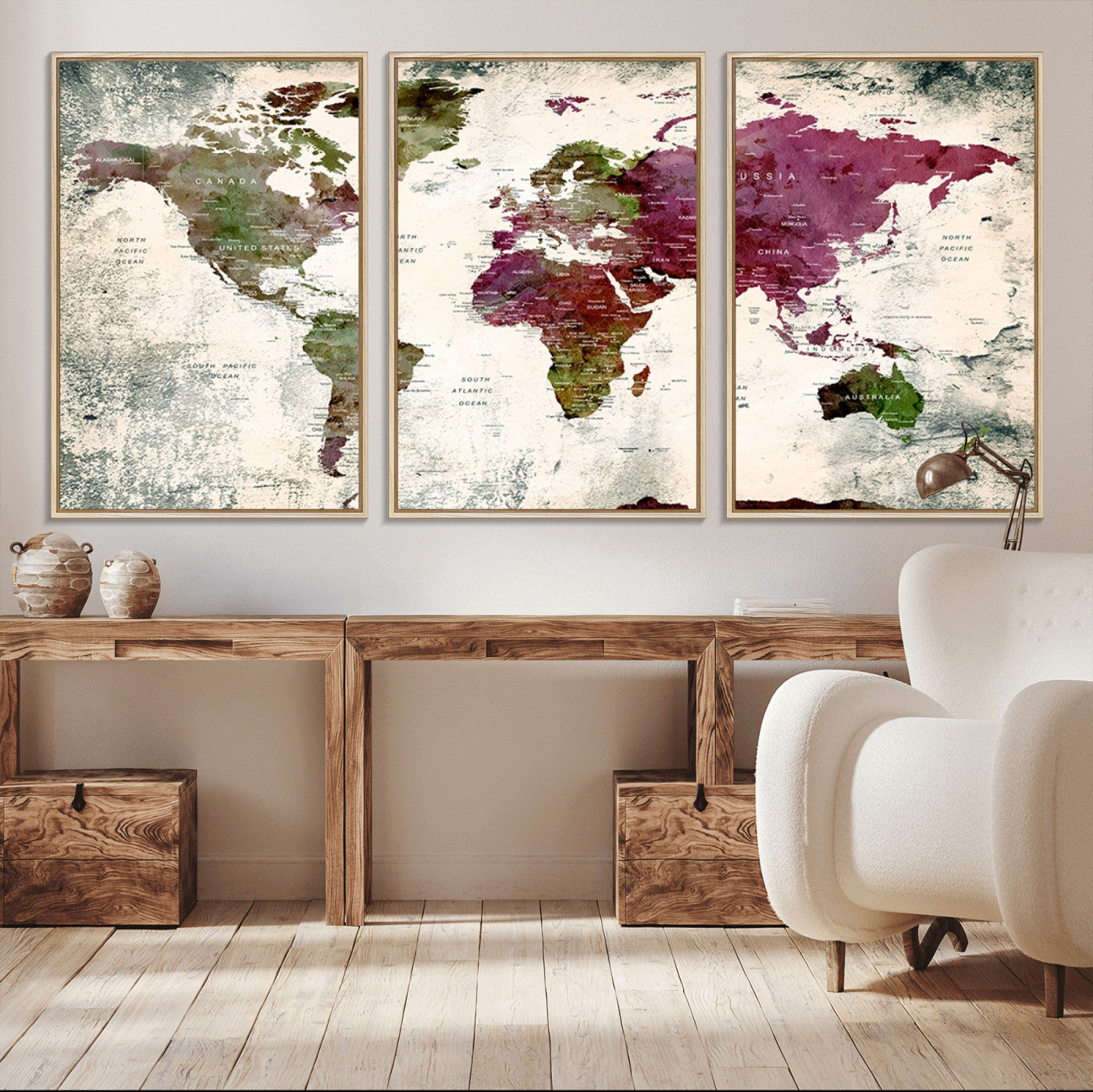 Push Pin World Map Canvas Print – Framed Wall Art for Couples to Track Their Travels – Anniversary Gift or Home Adventure Decor