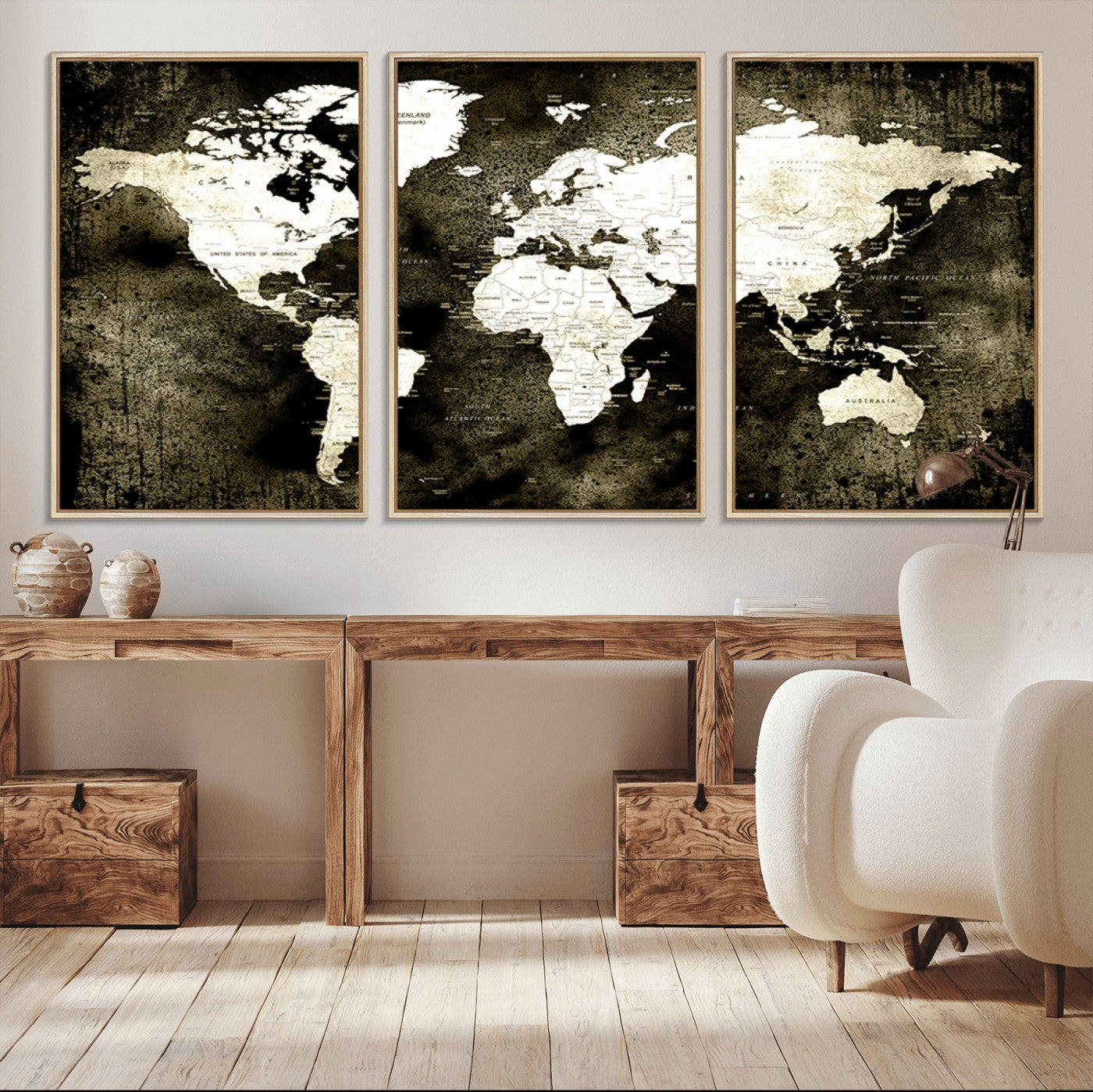 66737-MGV-CV-36X24-Push Pin World Map Canvas Print – Framed Wall Art for Couples to Track Their Travels – Anniversary Gift or Home Adventure Decor
