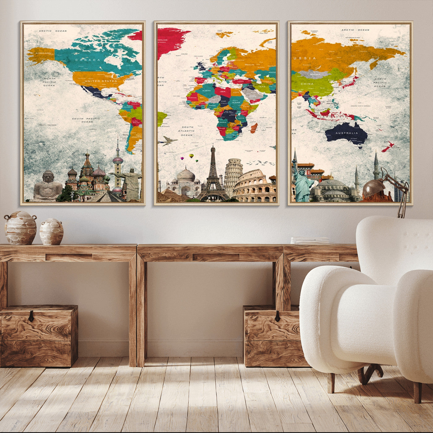 Push Pin World Map Canvas Print – Framed Wall Art for Couples to Track Their Travels – Anniversary Gift or Home Adventure Decor