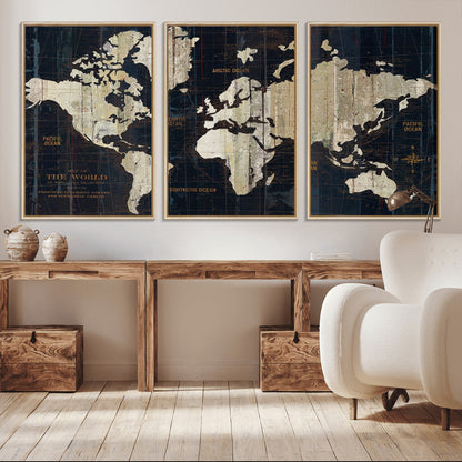 Push Pin World Map Canvas Print – Framed Wall Art for Couples to Track Their Travels – Anniversary Gift or Home Adventure Decor